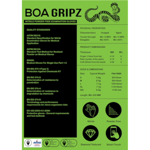 TOUGH GLOVE BOA GRIPZ - SIZE MEDIUM (10 BOXES)