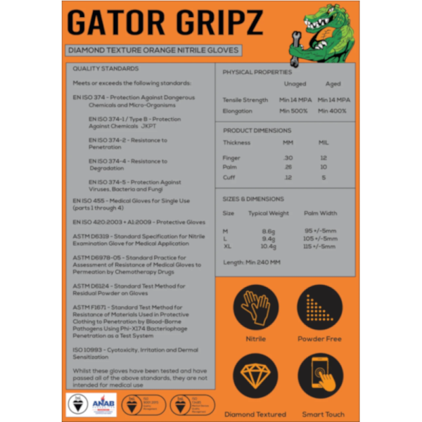 Tough Glove Gator Grip - Size Medium (10 BOXES)